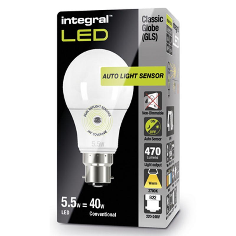 B22 Classic Globe 470Lm 5,5 Watt (40W) 2700K Auto Sensor